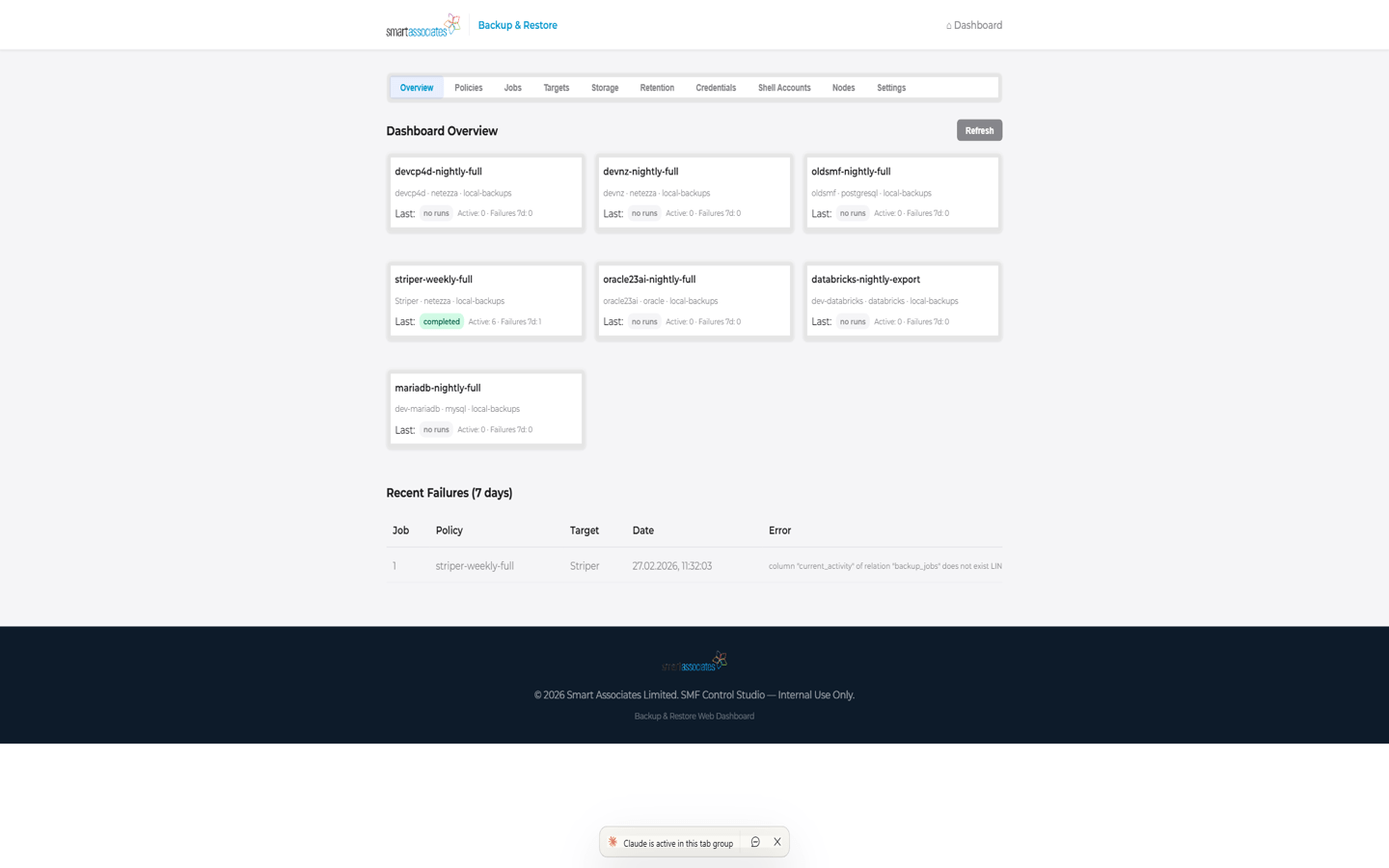 Backup and Restore showing policies for multiple target destinations