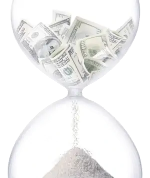 Hourglass dollars flowing through