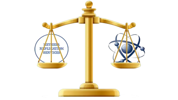 Scales showing Replication Services on one side and Smart DB Replication on the other